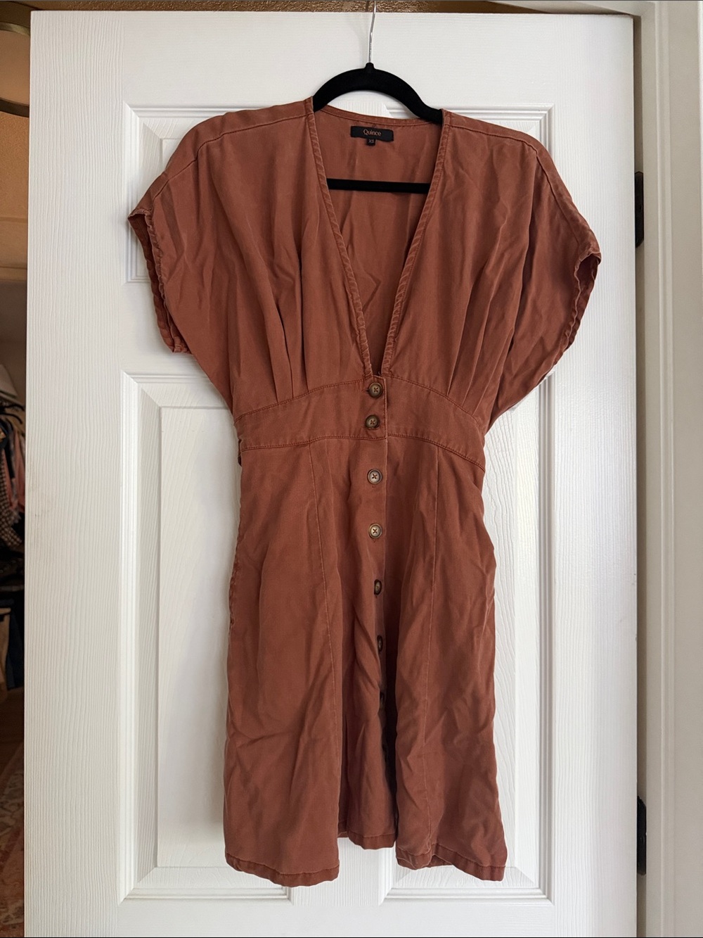 Quince Rust Button-Front V-Neck Dress